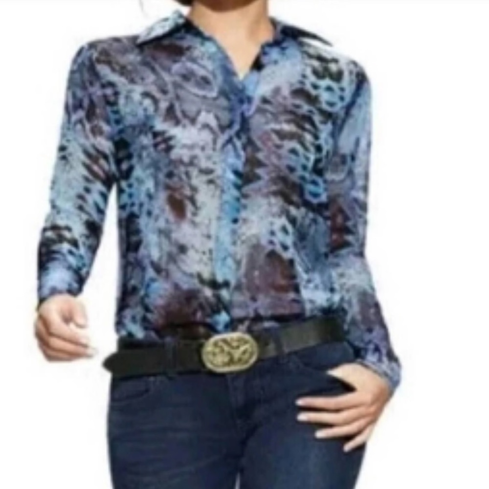 CAbi #609 Python Snake Blue Top Blouse
Small